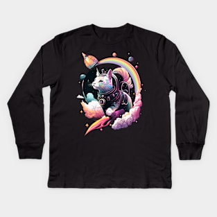 Galaxy Cat Catronaut Cat Astronaut Deep In Space Rainbow Kids Long Sleeve T-Shirt